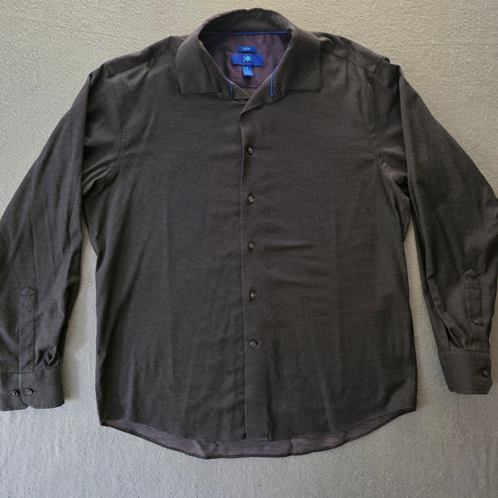 Egara Mens XL Slim Fit Non-Iron Button Down Shirt Black White Micro Dot Stretch